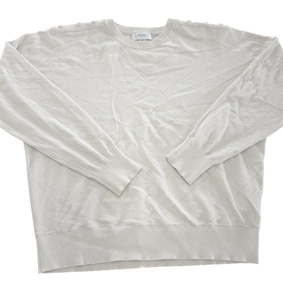 Carmen Marc Valvo Sweaters - Carmen Marc Valvo Sweater Womens Medium Cream Pullover Lightweight Knit Crewneck